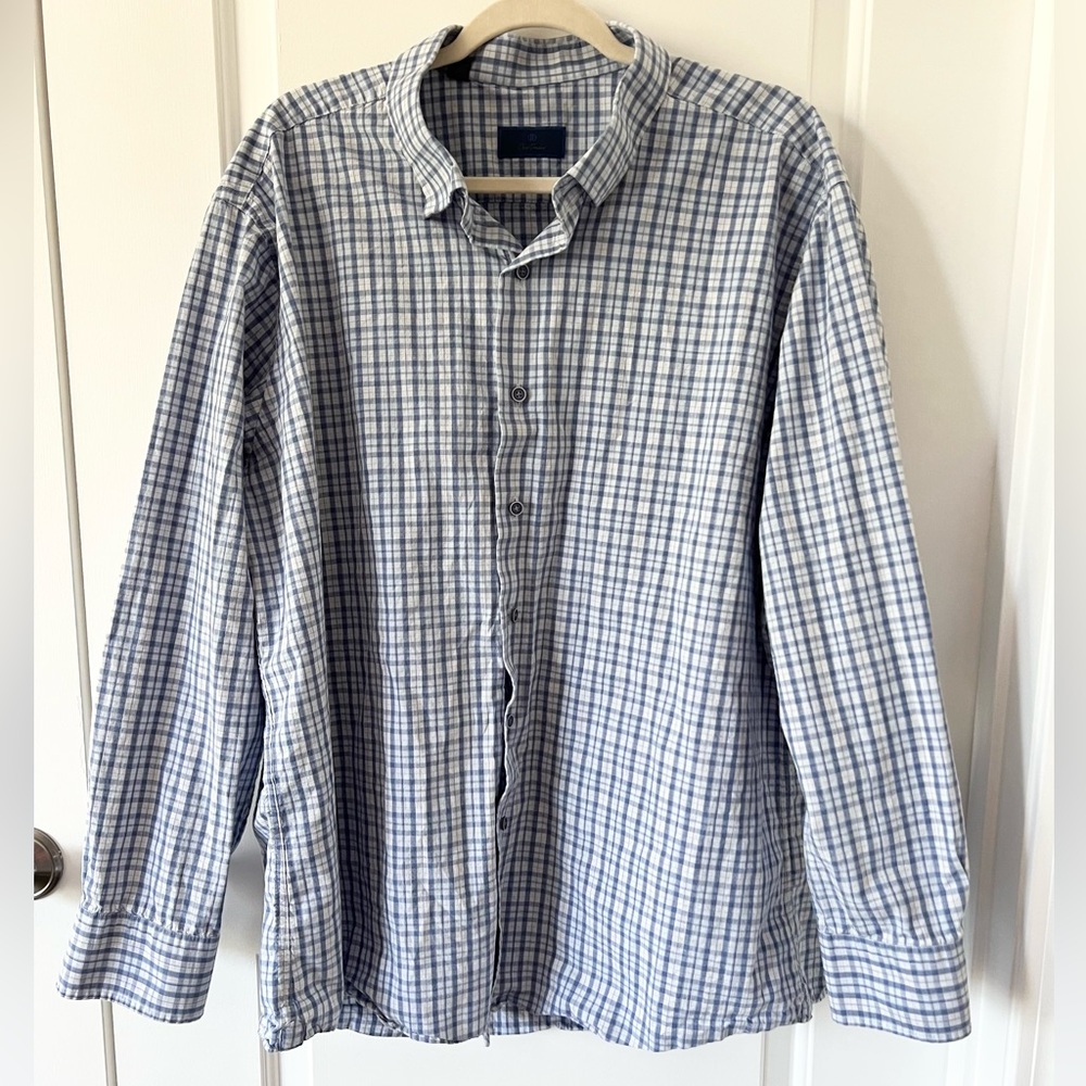 David Donahue Premium Cotton Checkered Blue/White Button Down Shirt Size XXL